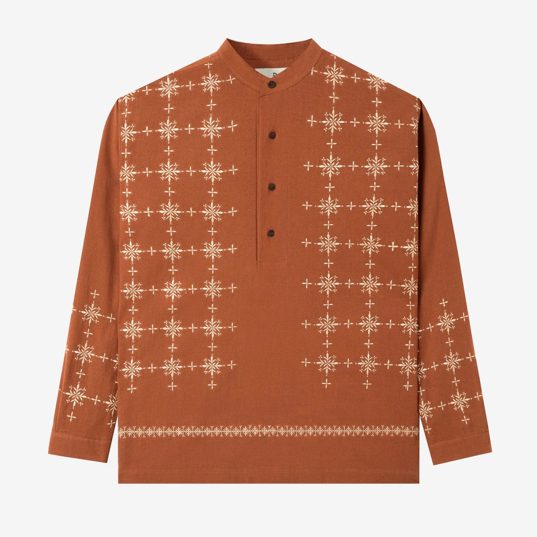 Ehab Long Sleeve Linen Shirt - Brown