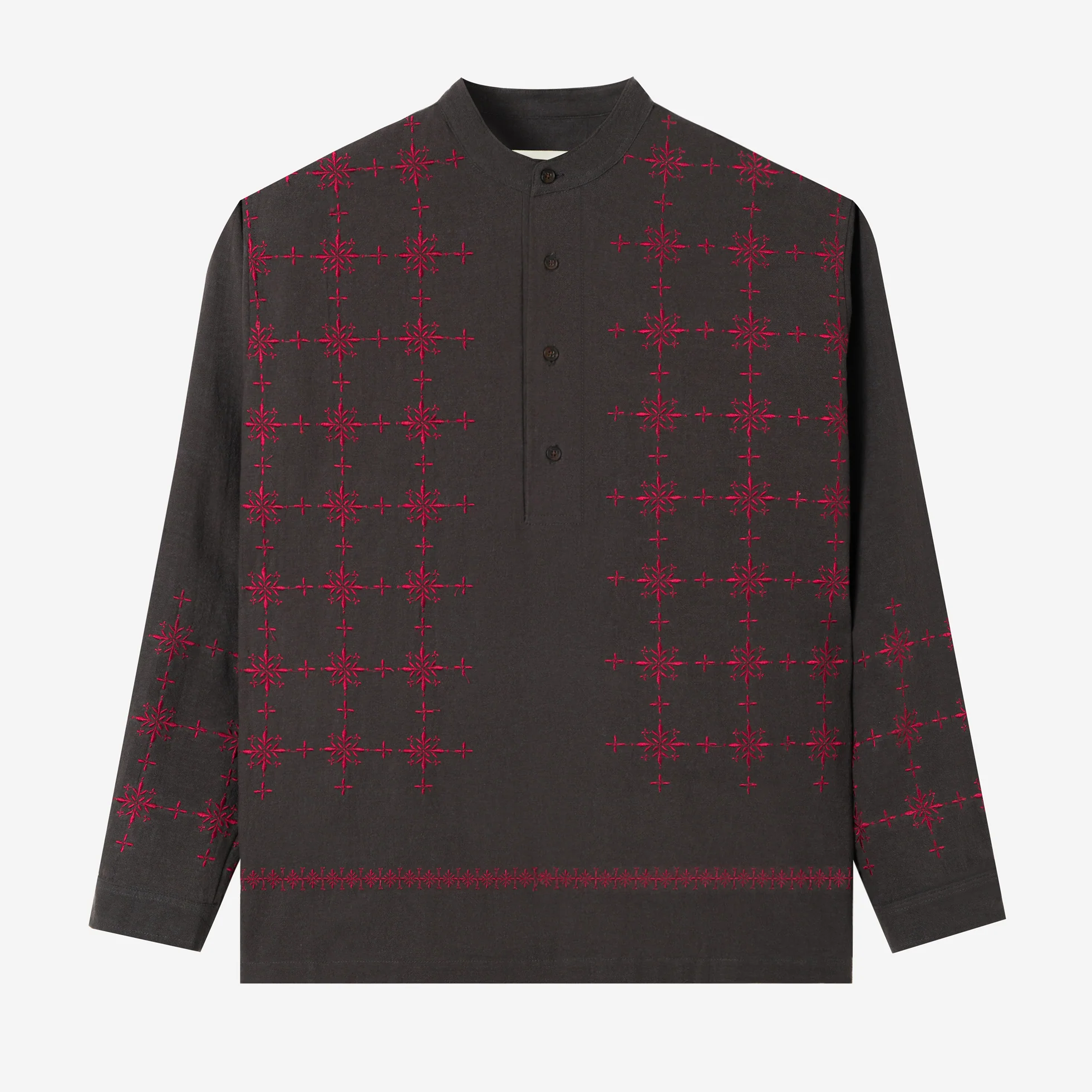 Ehab Long Sleeve Linen Shirt - Dark Grey