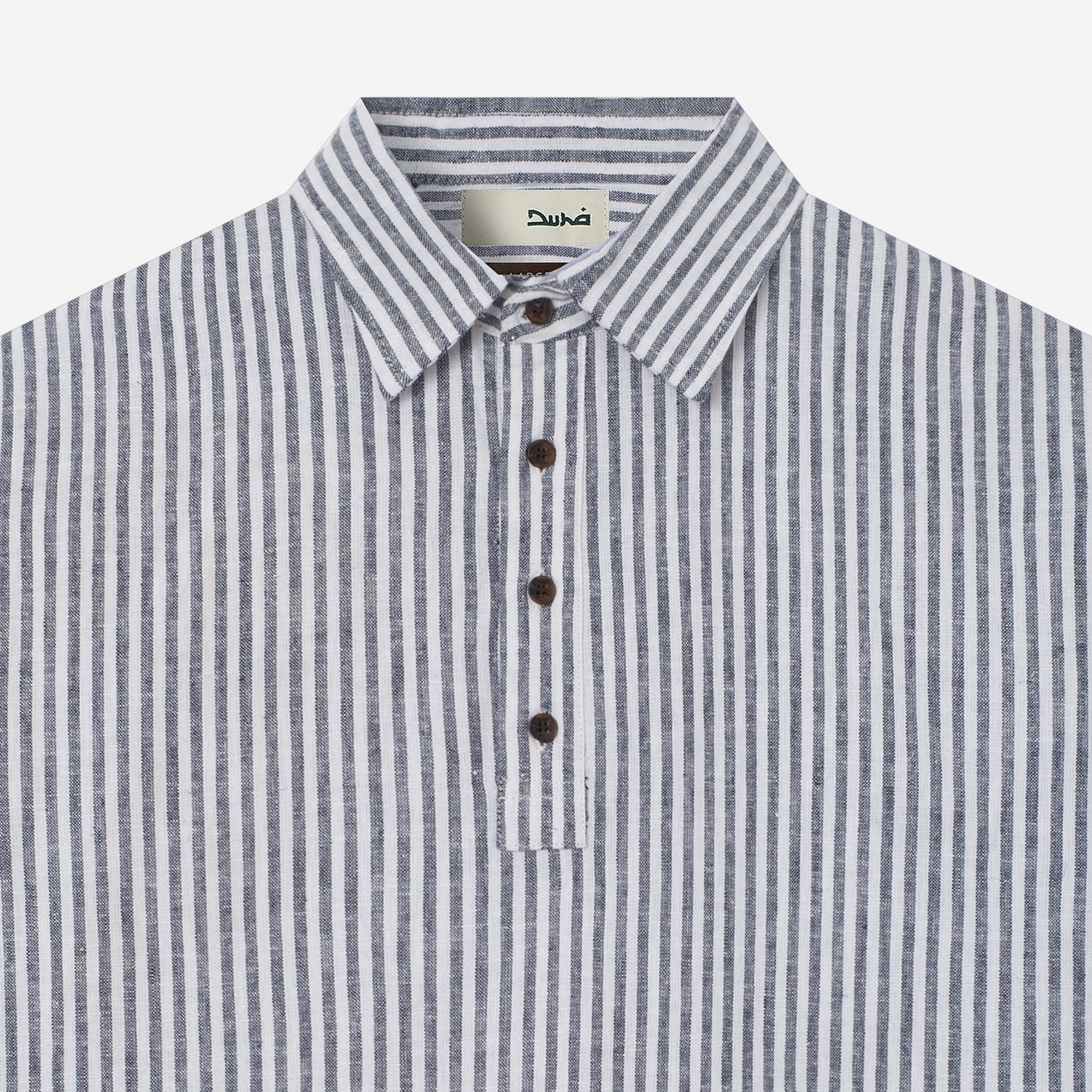 FACTORY SALE - Qawi Long Sleeve Linen Stripes Shirt - White Navy - Image 2