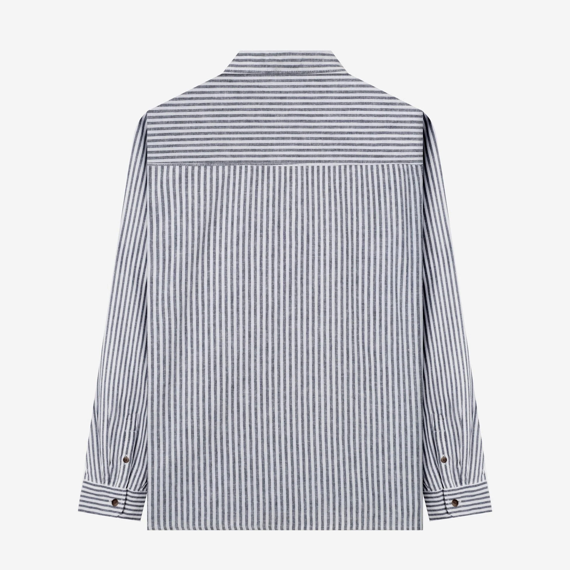FACTORY SALE - Qawi Long Sleeve Linen Stripes Shirt - White Navy - Image 4