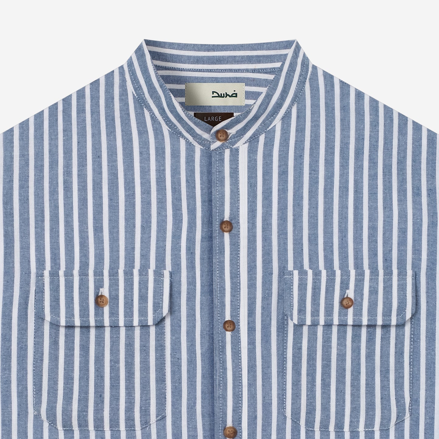 FACTORY SALE - Sayf Long Sleeve Linen Stripes shirt - Blue White - Image 2