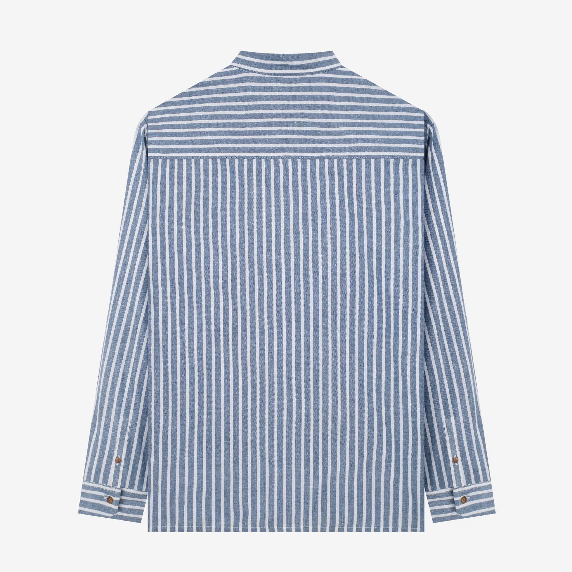 FACTORY SALE - Sayf Long Sleeve Linen Stripes shirt - Blue White - Image 4