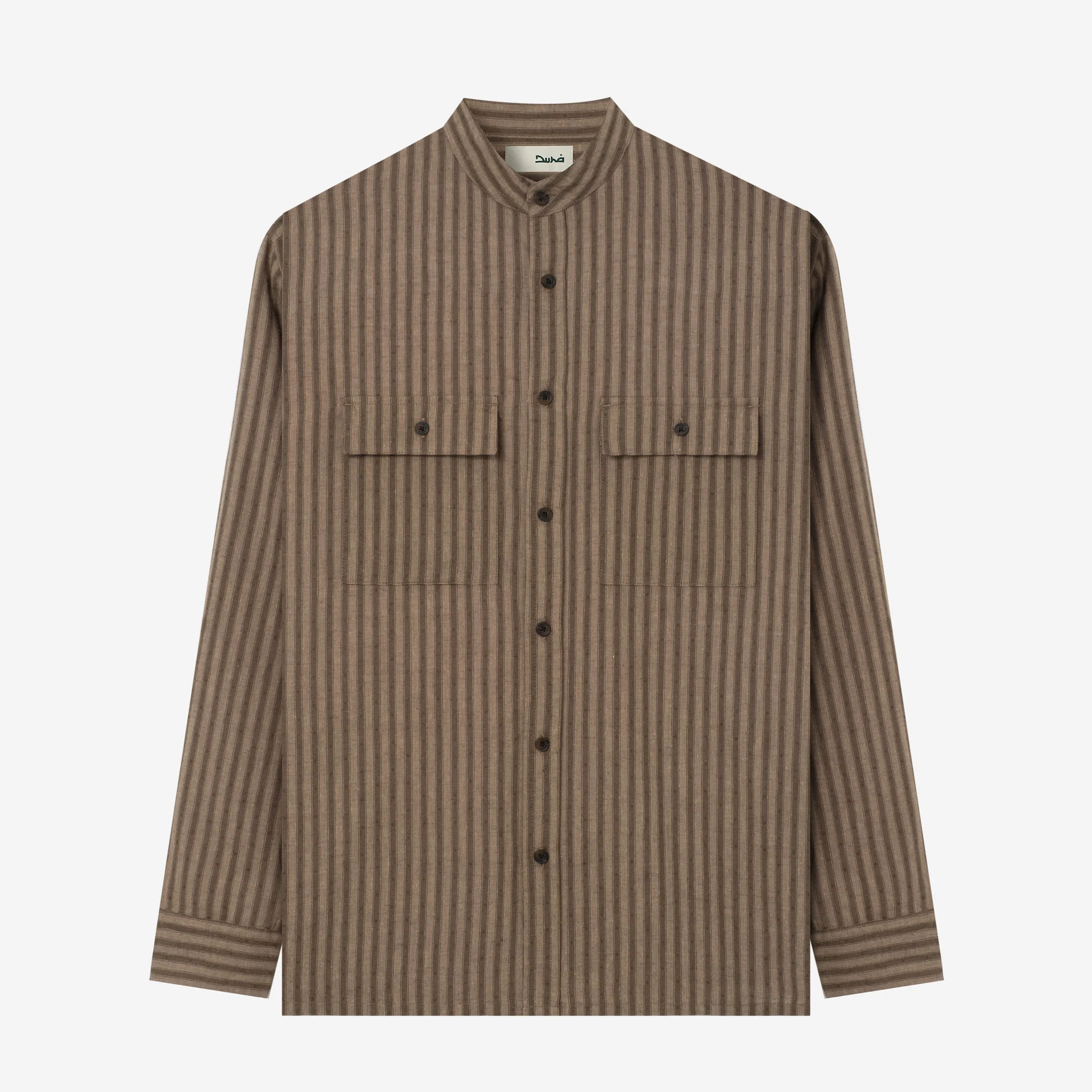 FACTORY SALE - Sayf Long Sleeve Linen Stripes Shirt - Forest