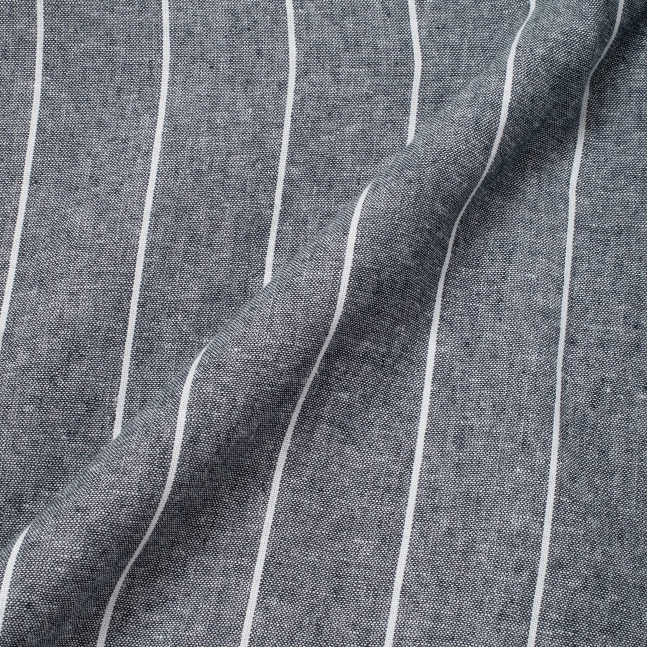 FACTORY SALE - Sayf Long Sleeve Linen Stripes shirt - Navy White - Image 3