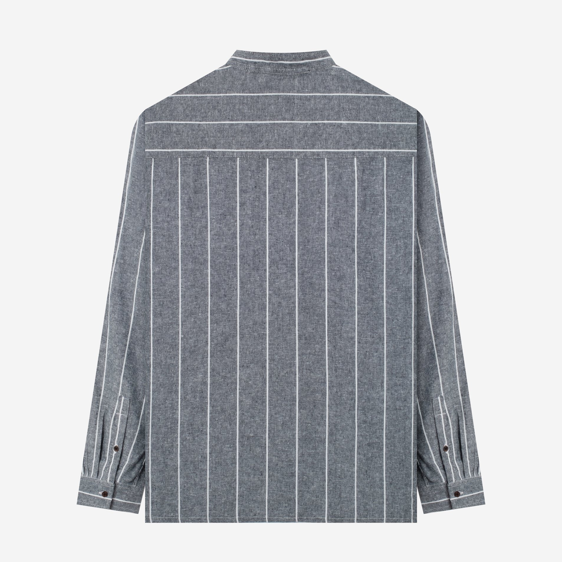 FACTORY SALE - Sayf Long Sleeve Linen Stripes shirt - Navy White - Image 4