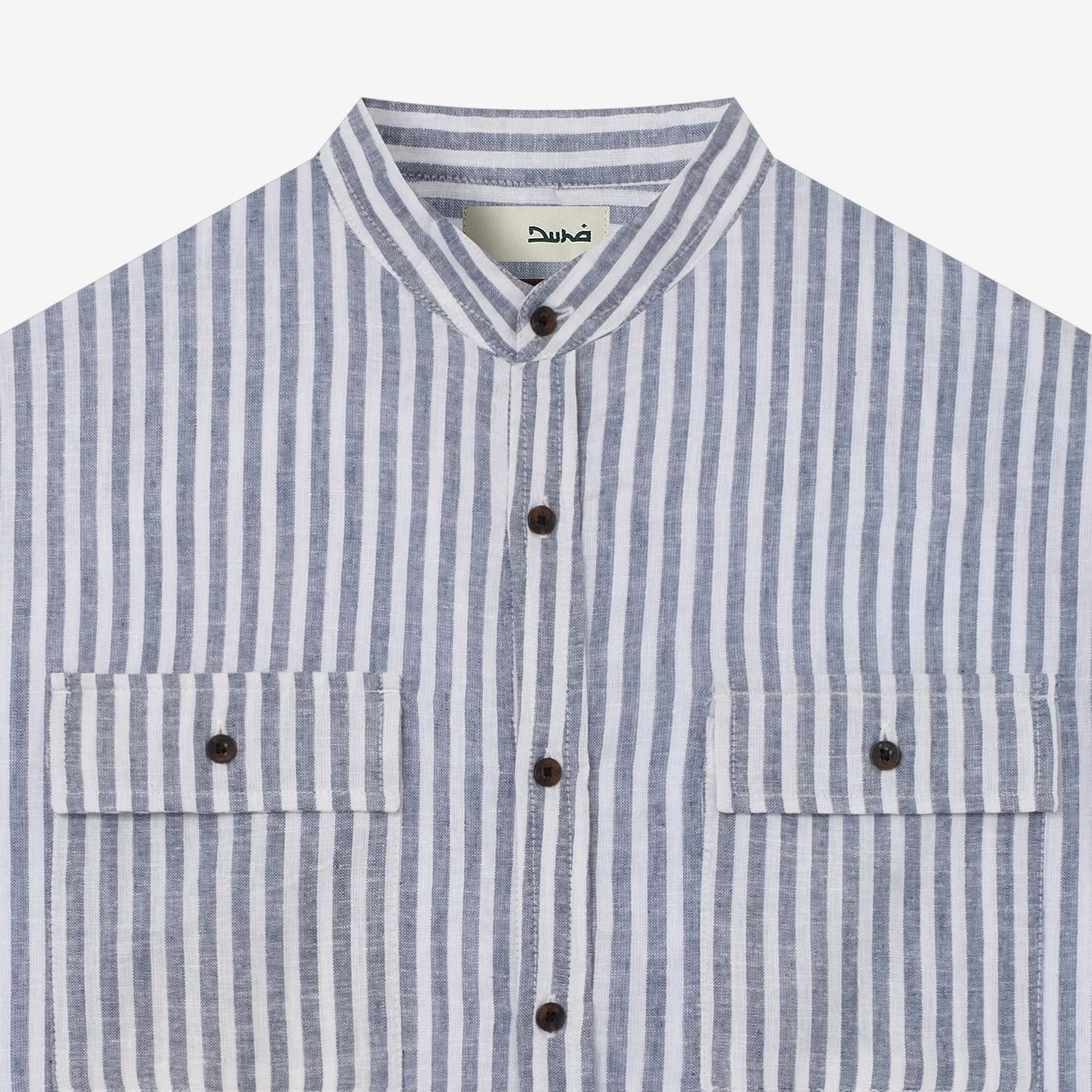FACTORY SALE - Sayf Long Sleeve Linen Stripes shirt - White Navy - Image 2
