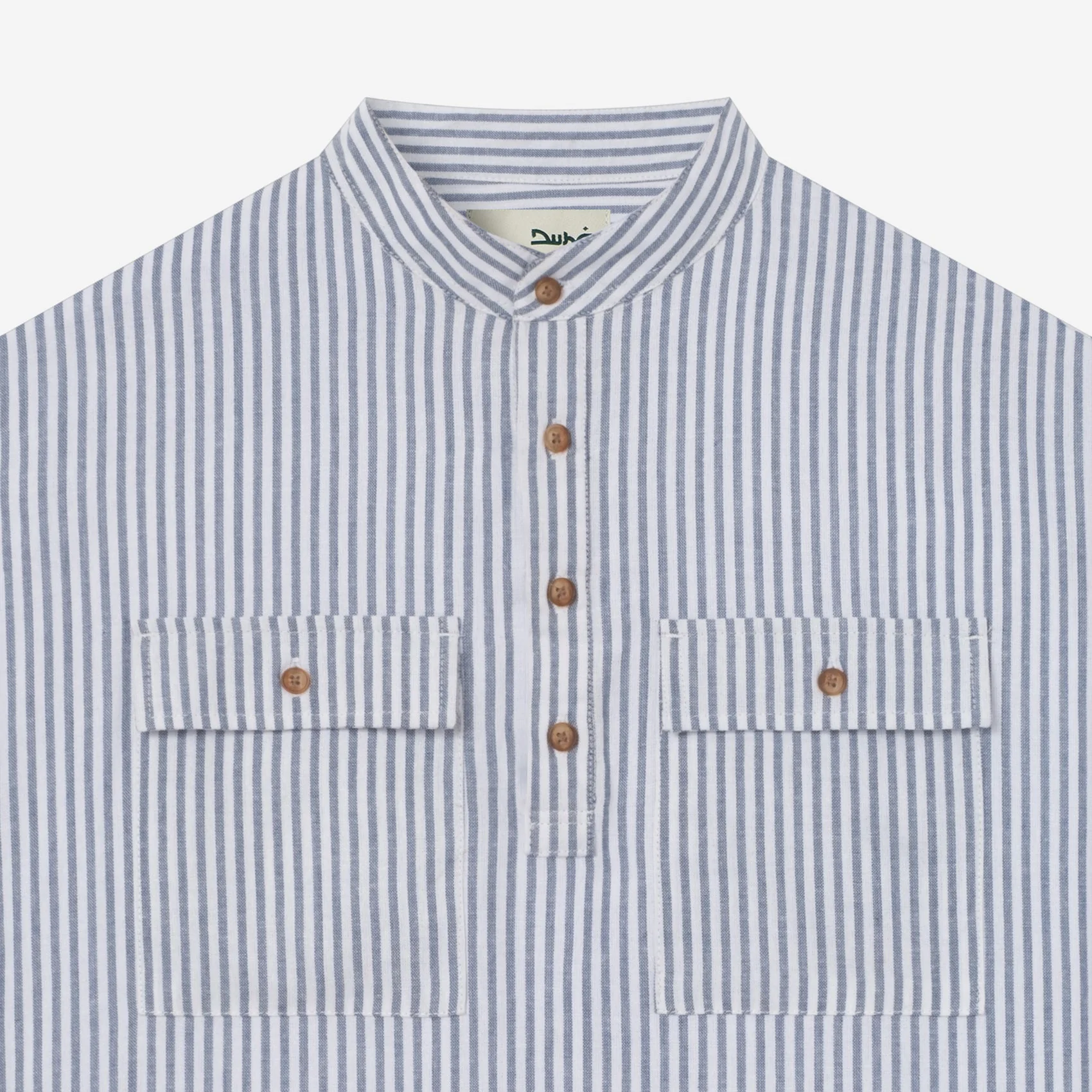 Sayf Long Sleeve Pull Over Linen Stripes Shirt - White Blue - Image 2