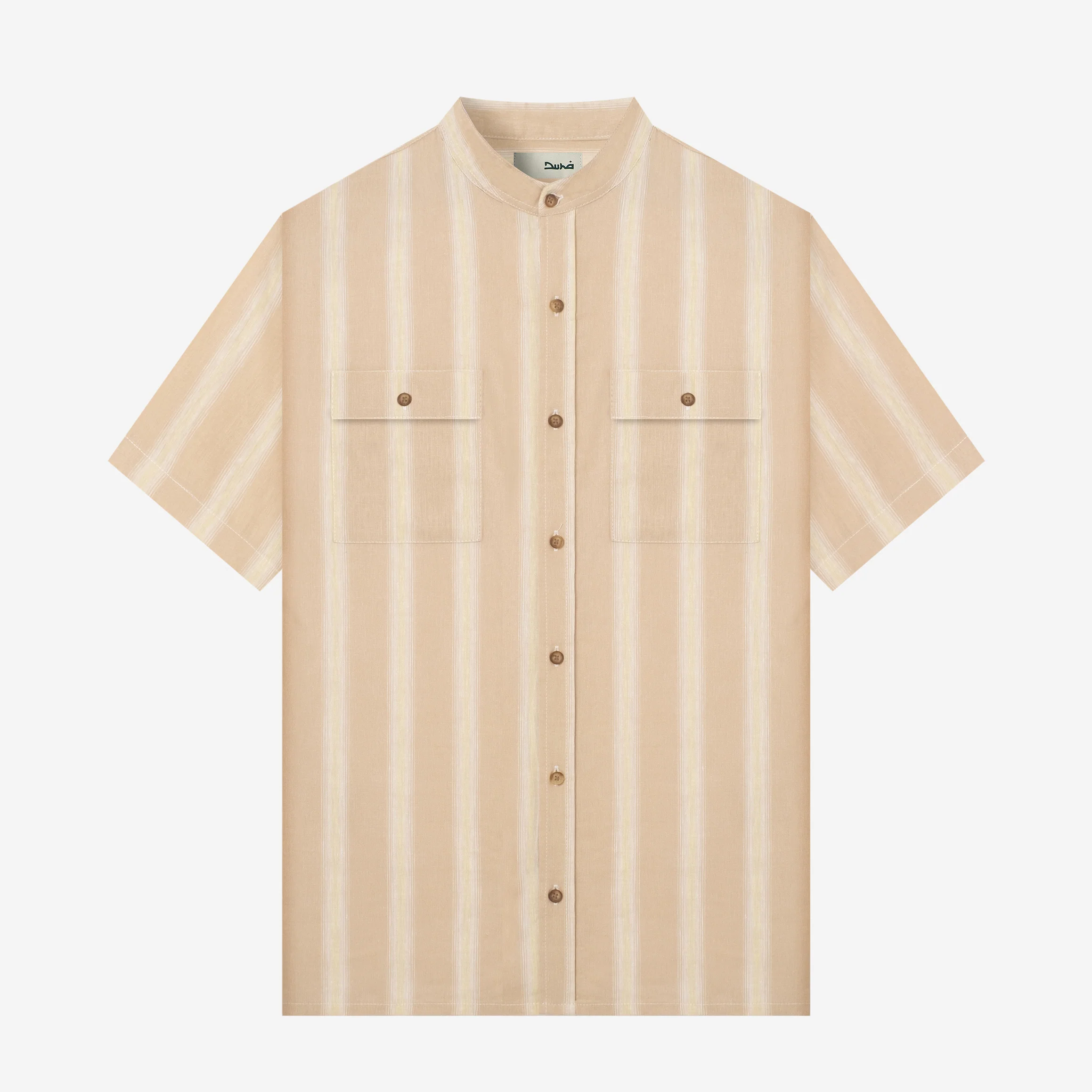 FACTORY SALE - Sayf Short Sleeve Linen Stripes Shirt - Sand