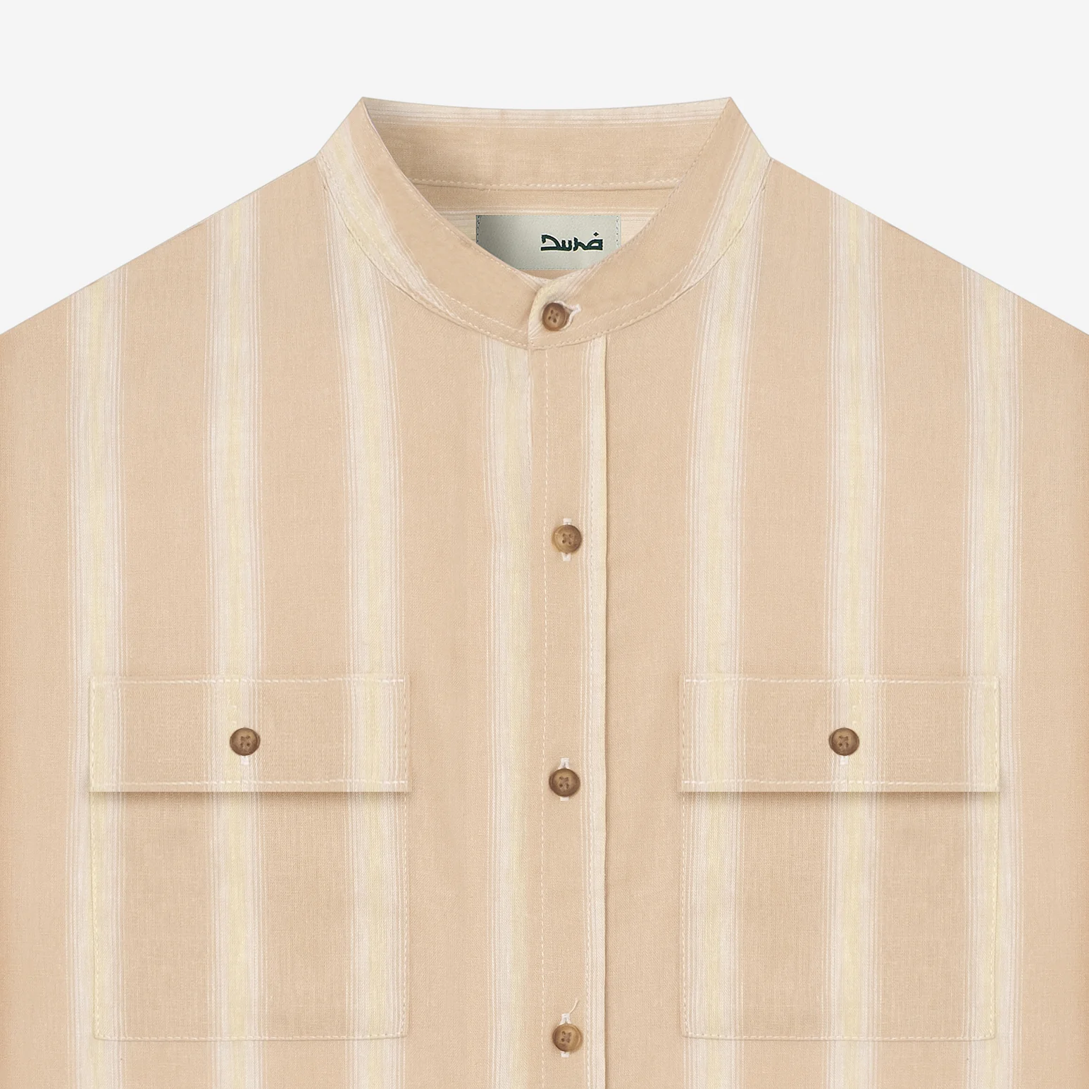 FACTORY SALE - Sayf Short Sleeve Linen Stripes Shirt - Sand - Image 2