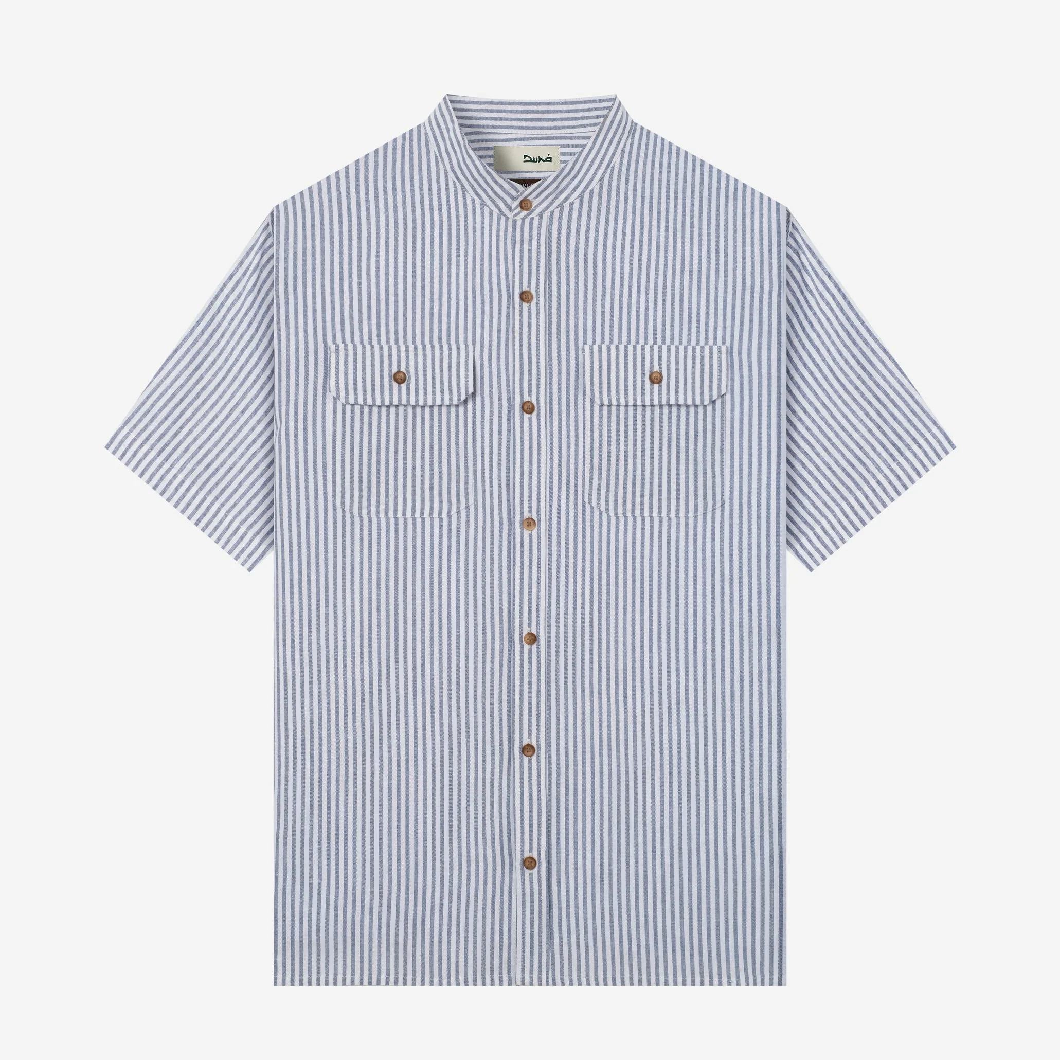FACTORY SALE - Sayf Short Sleeve Linen Stripes shirt - White Blue