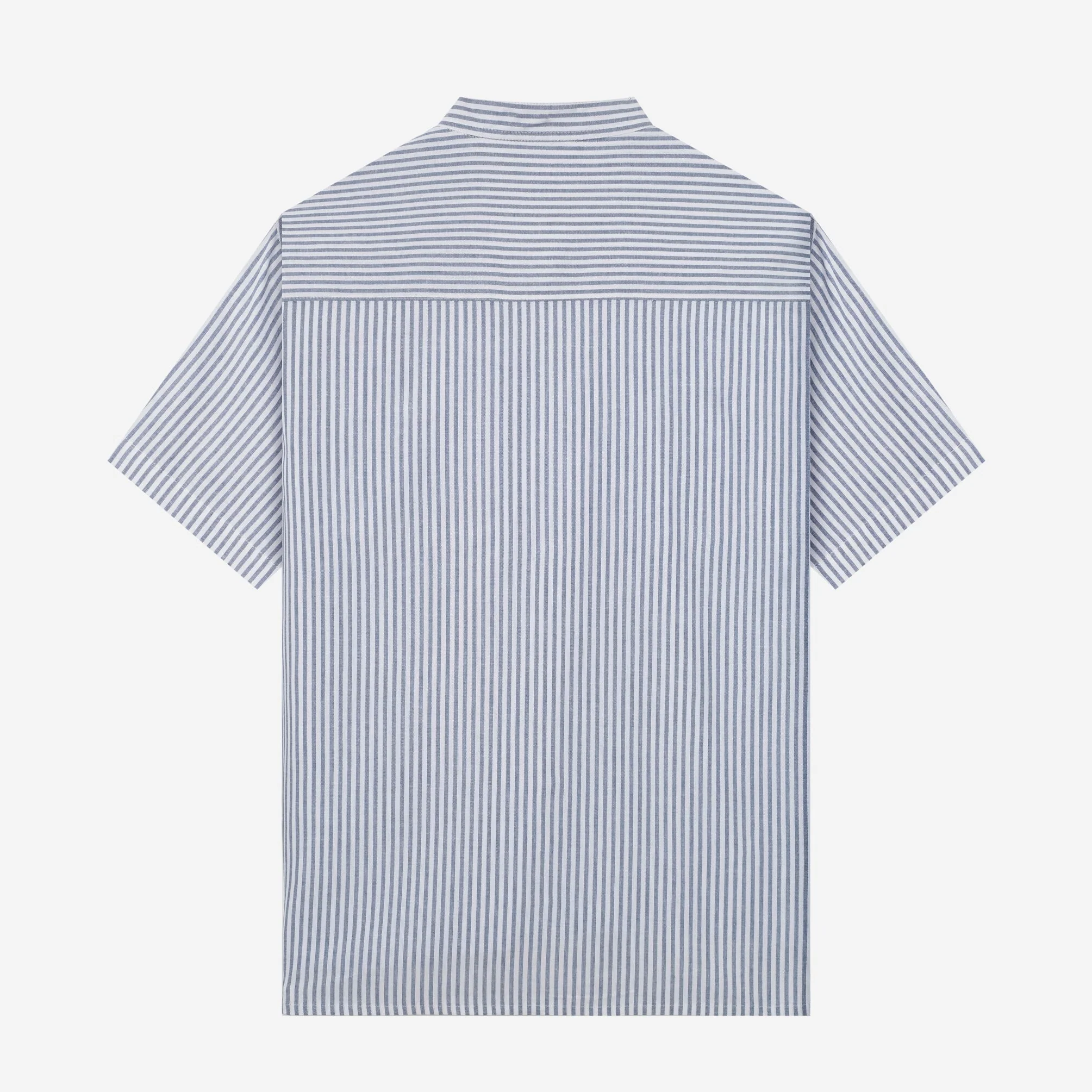 FACTORY SALE - Sayf Short Sleeve Linen Stripes shirt - White Blue - Image 4