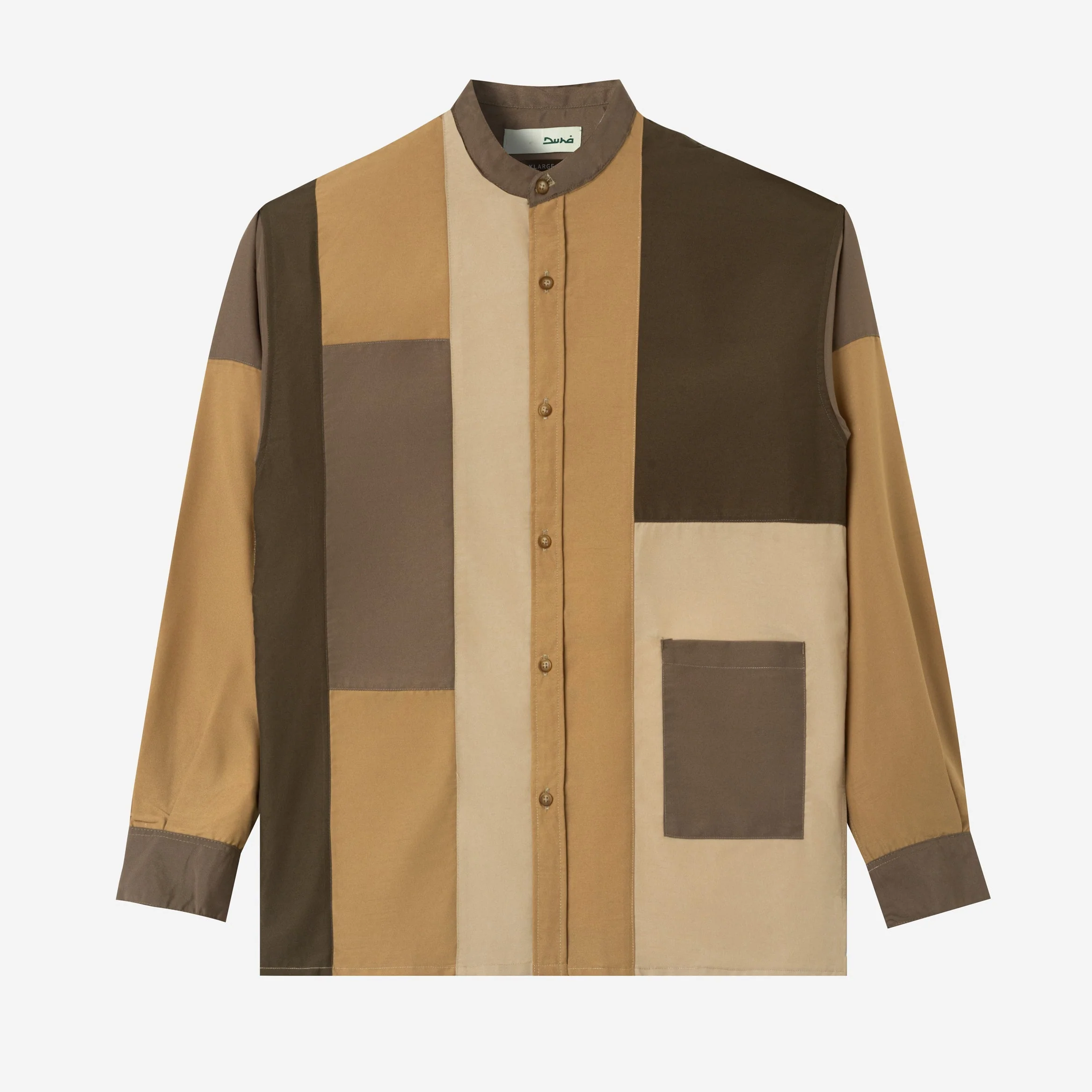 FACTORY SALE - Ward Patchwork Shirt Long Sleeve - Dark Khaki