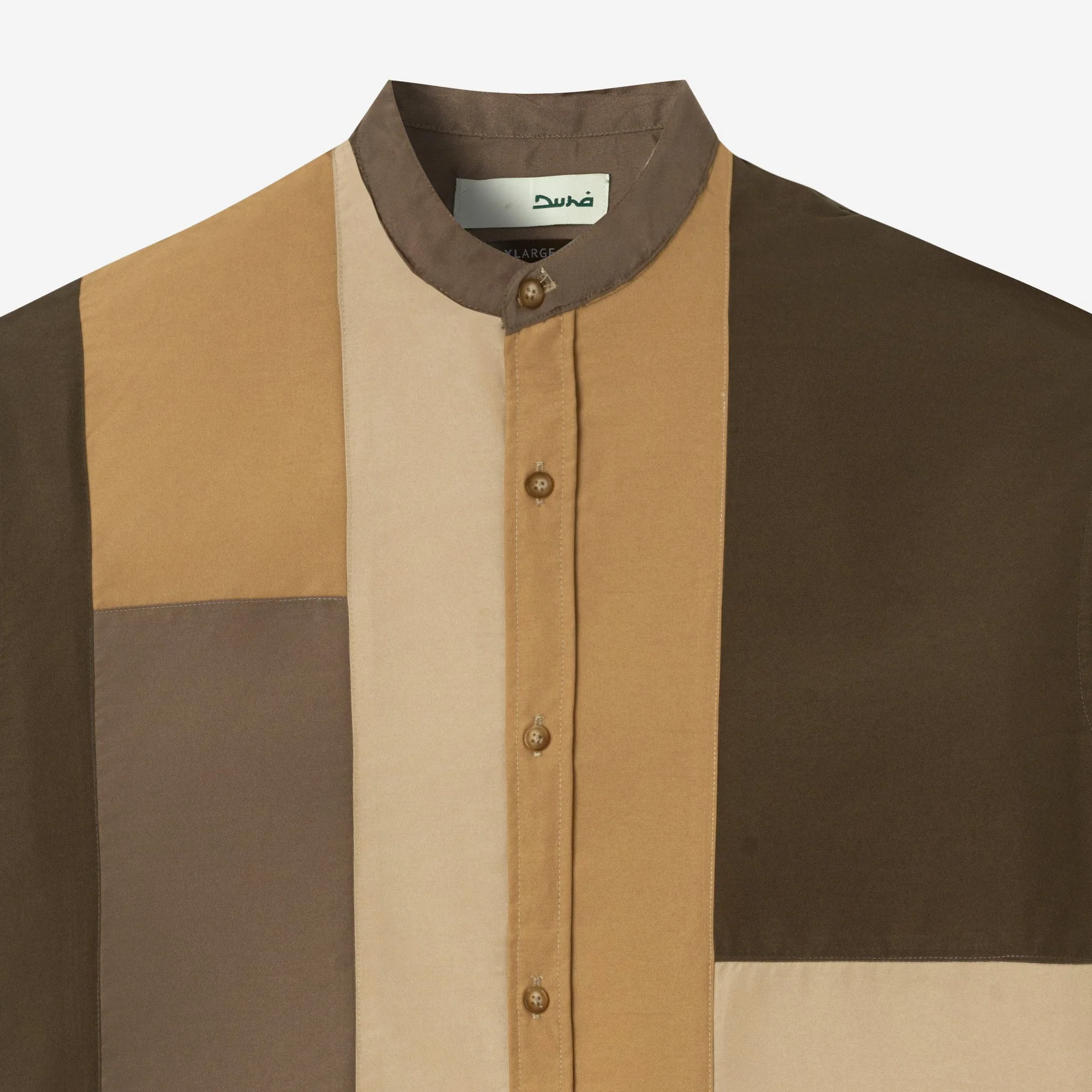 FACTORY SALE - Ward Patchwork Shirt Long Sleeve - Dark Khaki - Image 2