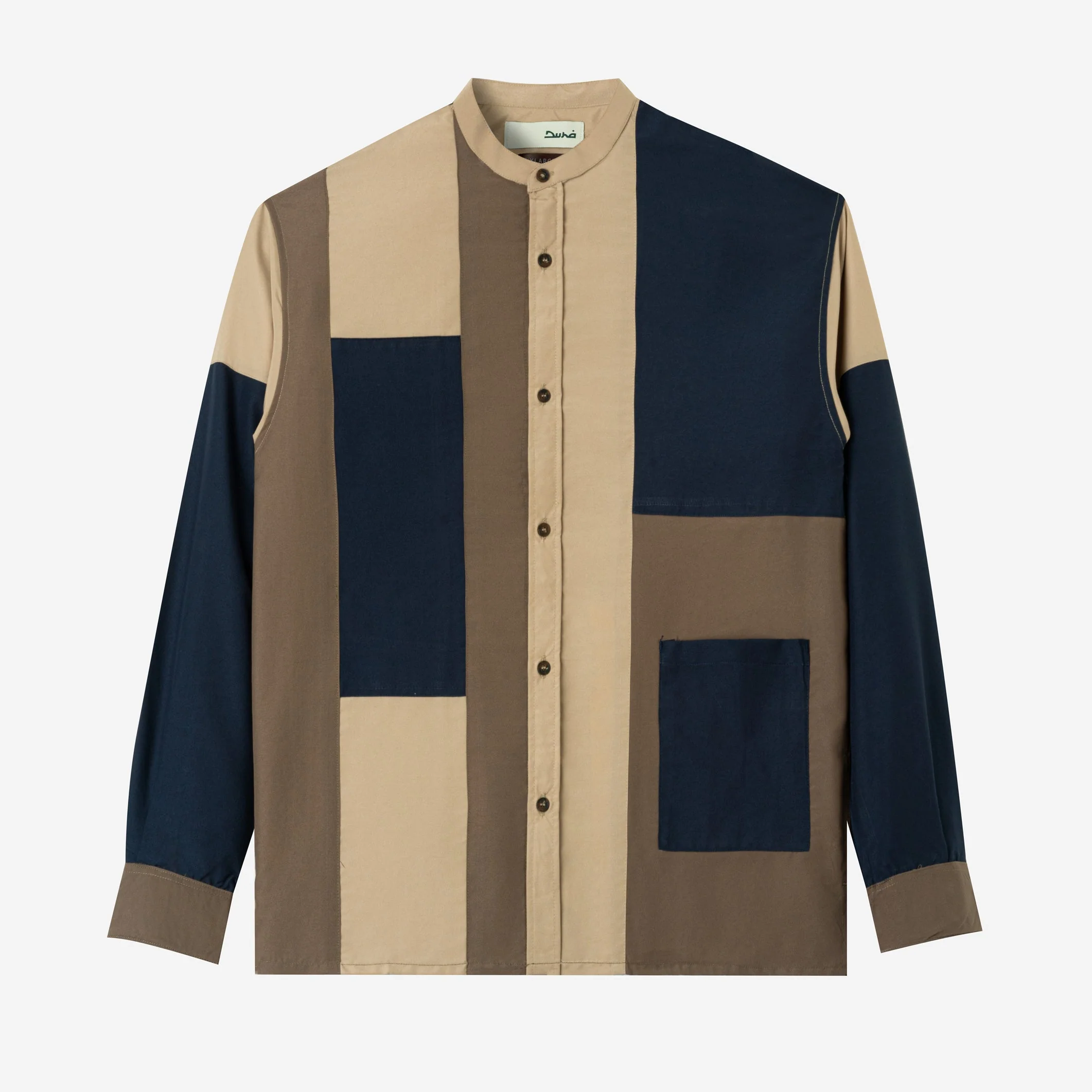 FACTORY SALE - Ward Patchwork Shirt Long Sleeve - Navy Stone