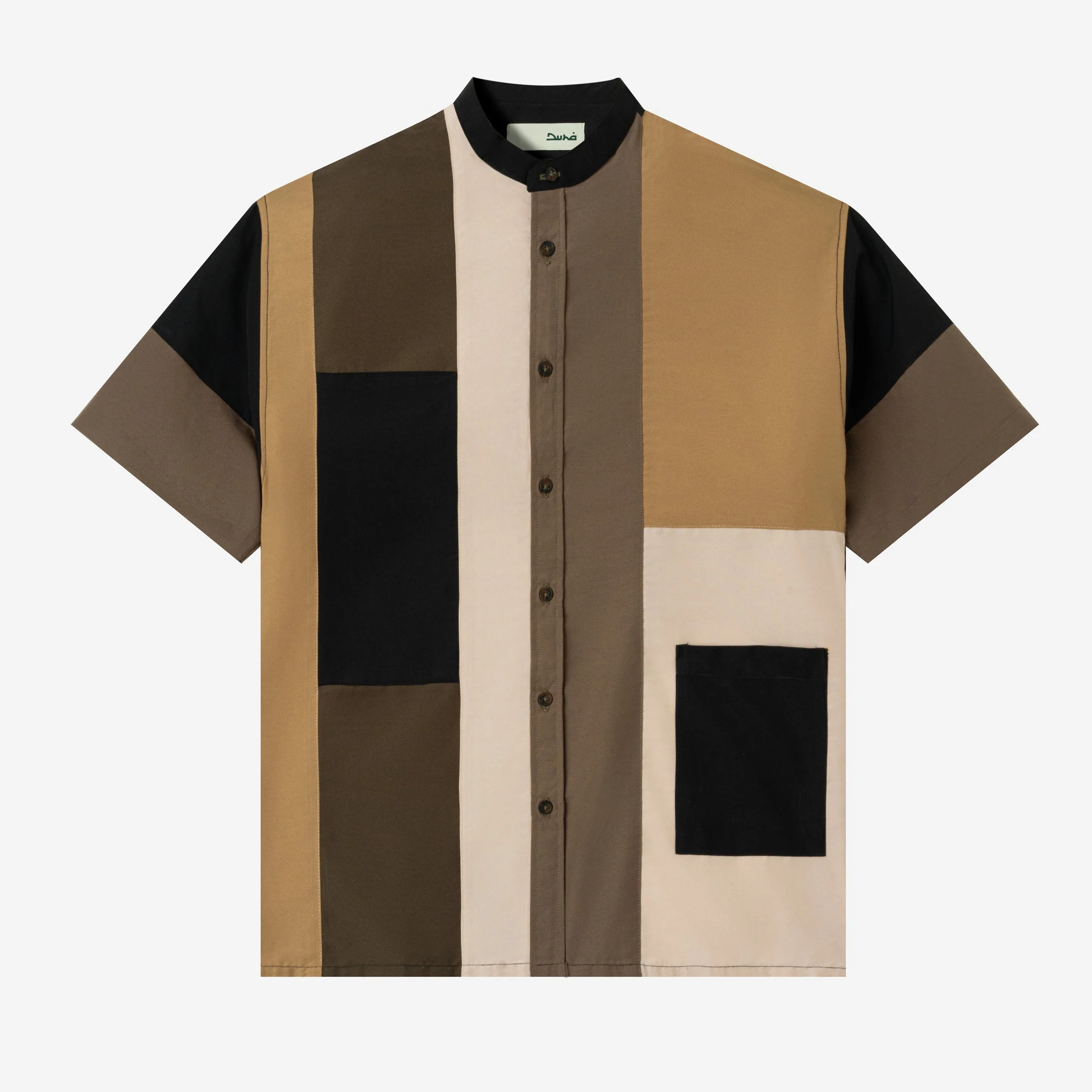 FACTORY SALE - Ward Patchwork Shirt Short Sleeve - Black Khaki