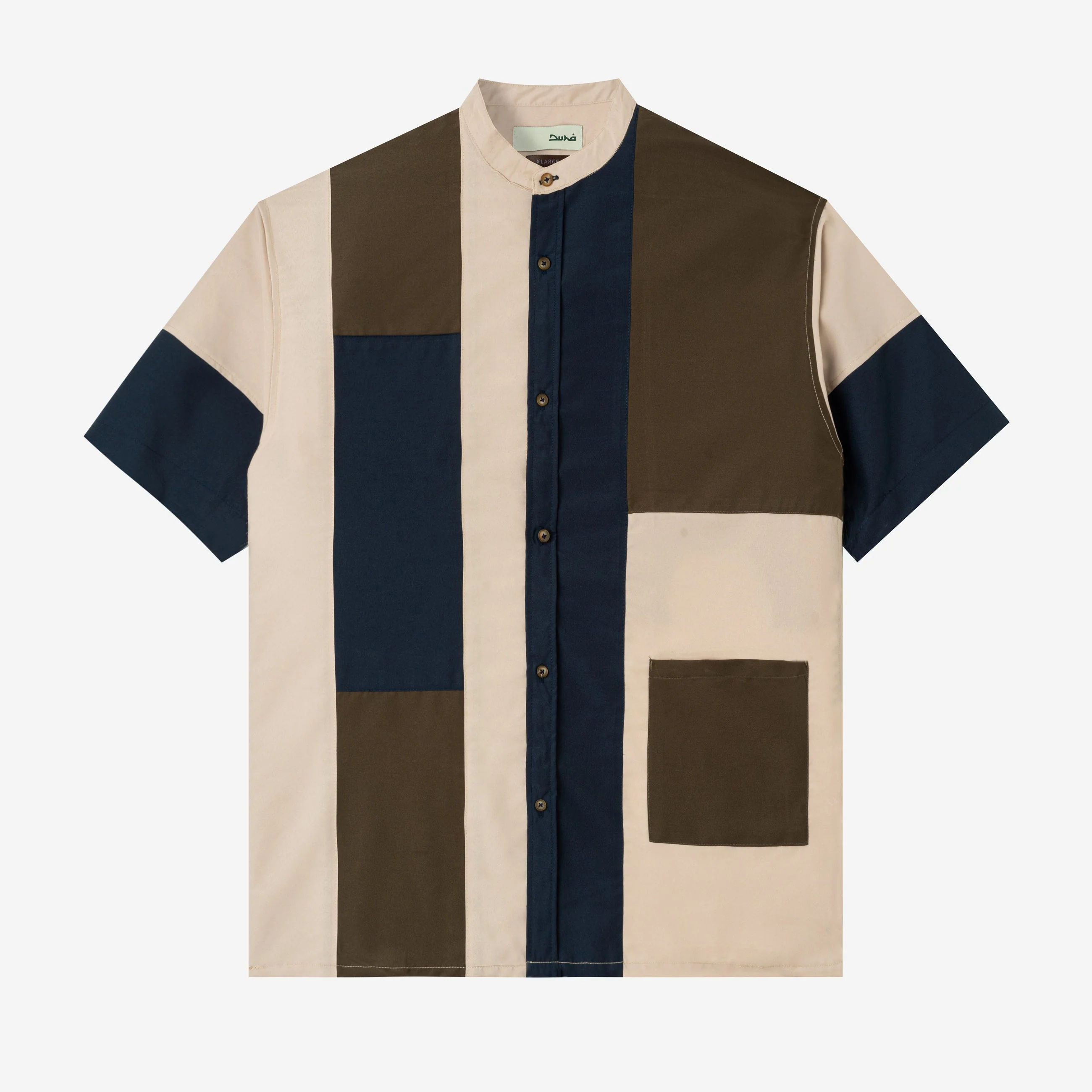 FACTORY SALE - Ward Patchwork Shirt Short Sleeve - Navy Khaki