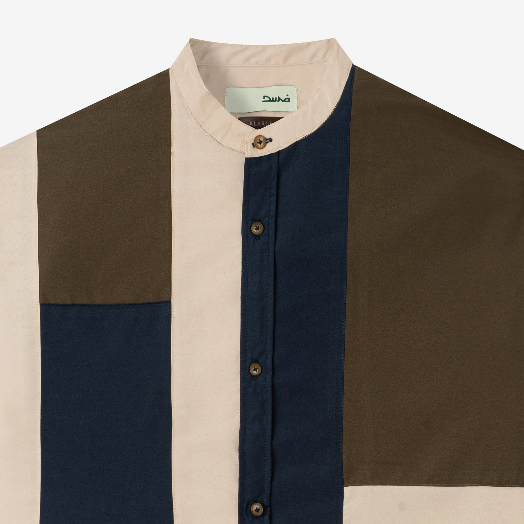 FACTORY SALE - Ward Patchwork Shirt Short Sleeve - Navy Khaki - Image 2