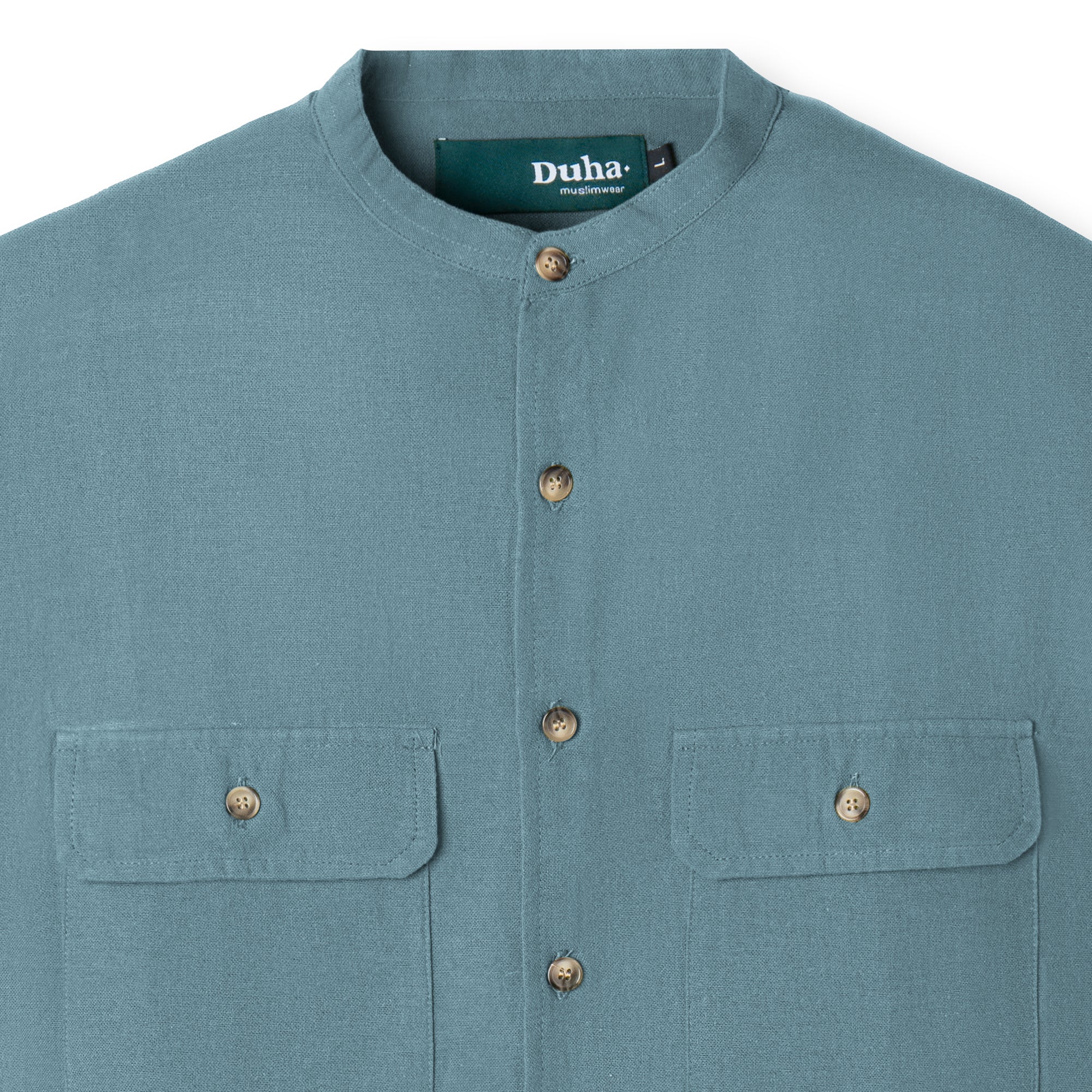 Rashed Long Sleeve Linen Shirt - Soft Blue - Image 2
