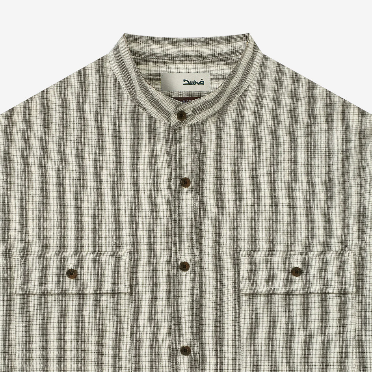 Sayf Long Sleeve Linen Stripes Shirt - Black Sand - Image 2
