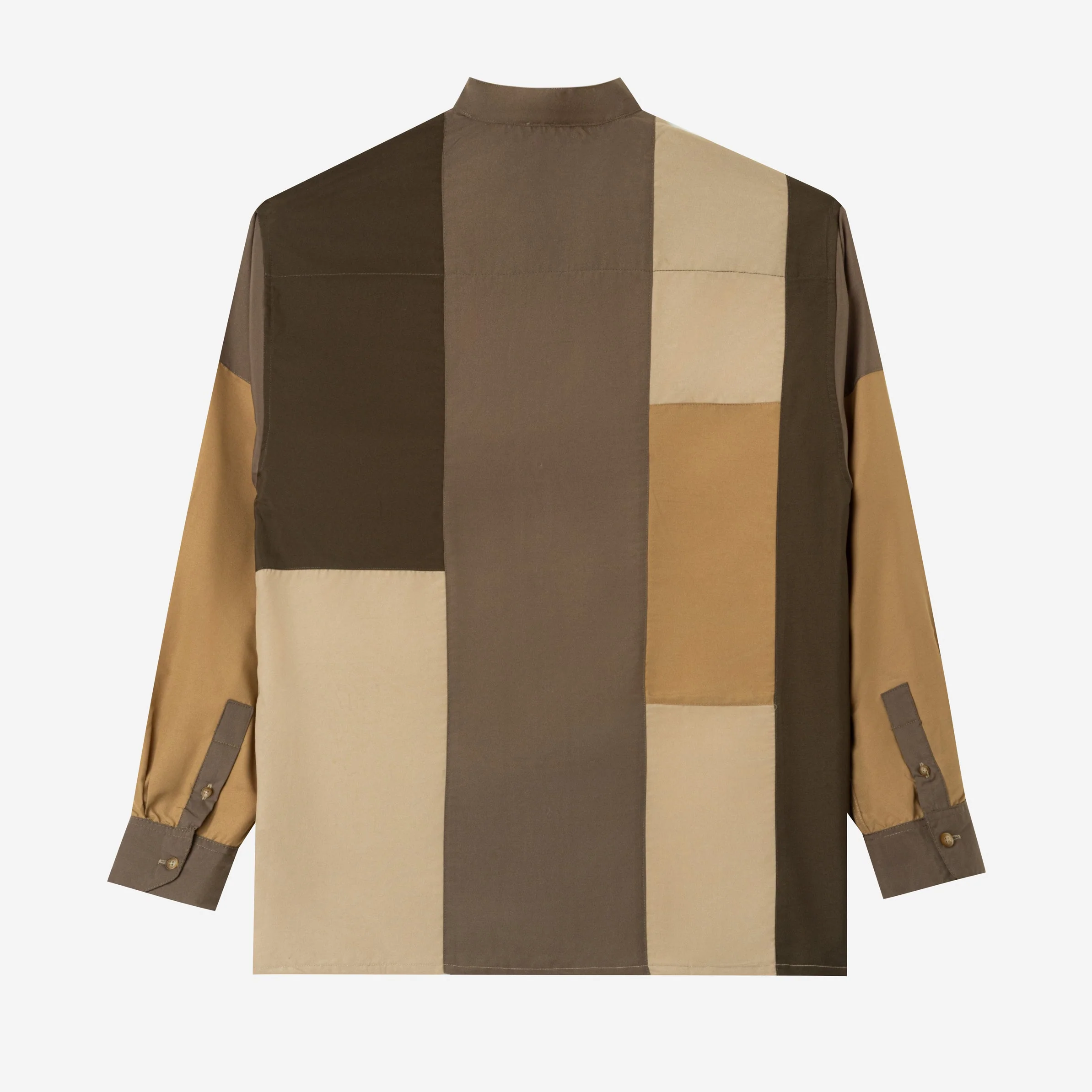 Ward Patchwork Shirt Long Sleeve - Dark Khaki - Image 4