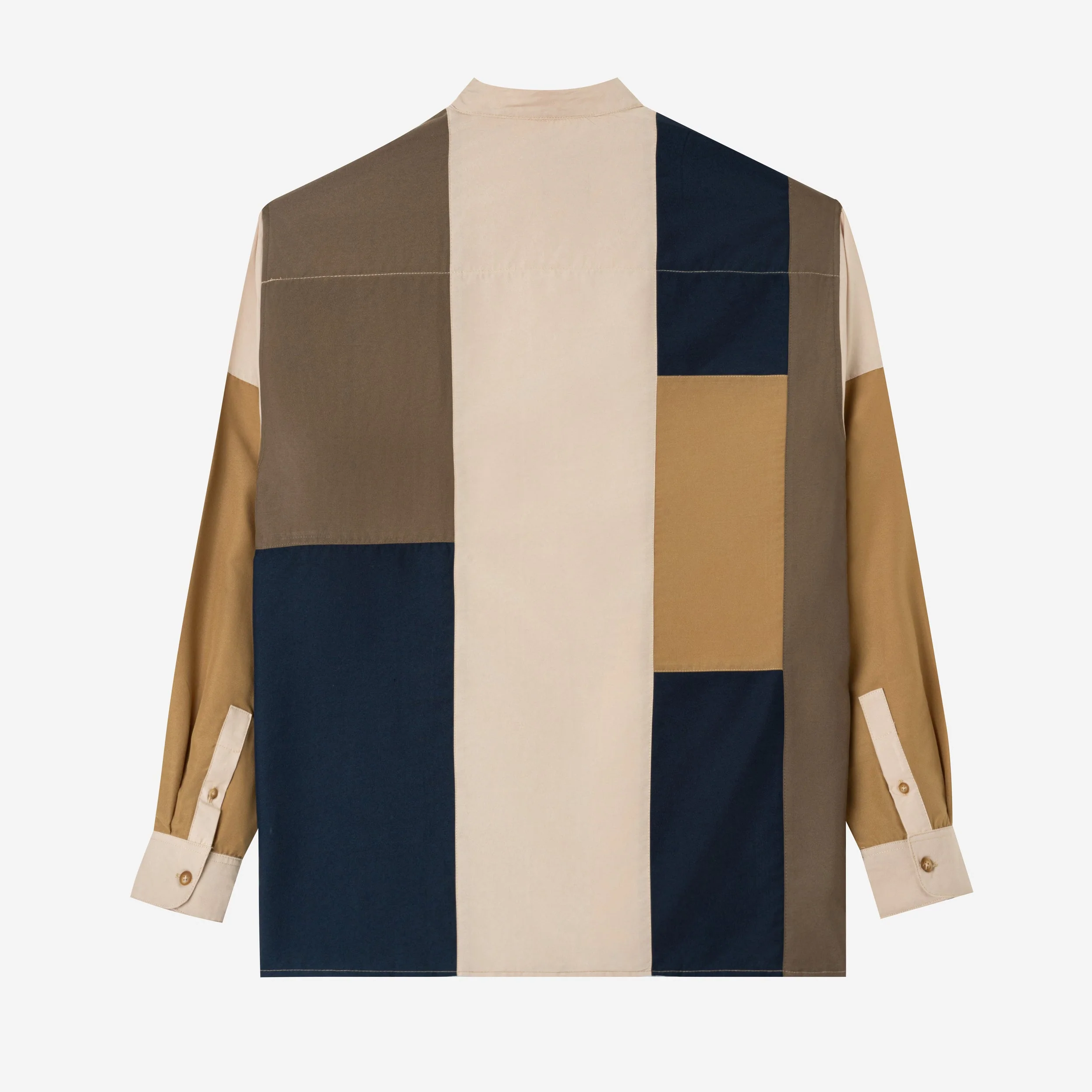 Ward Patchwork Shirt Long Sleeve - Khaki Navy - Image 4