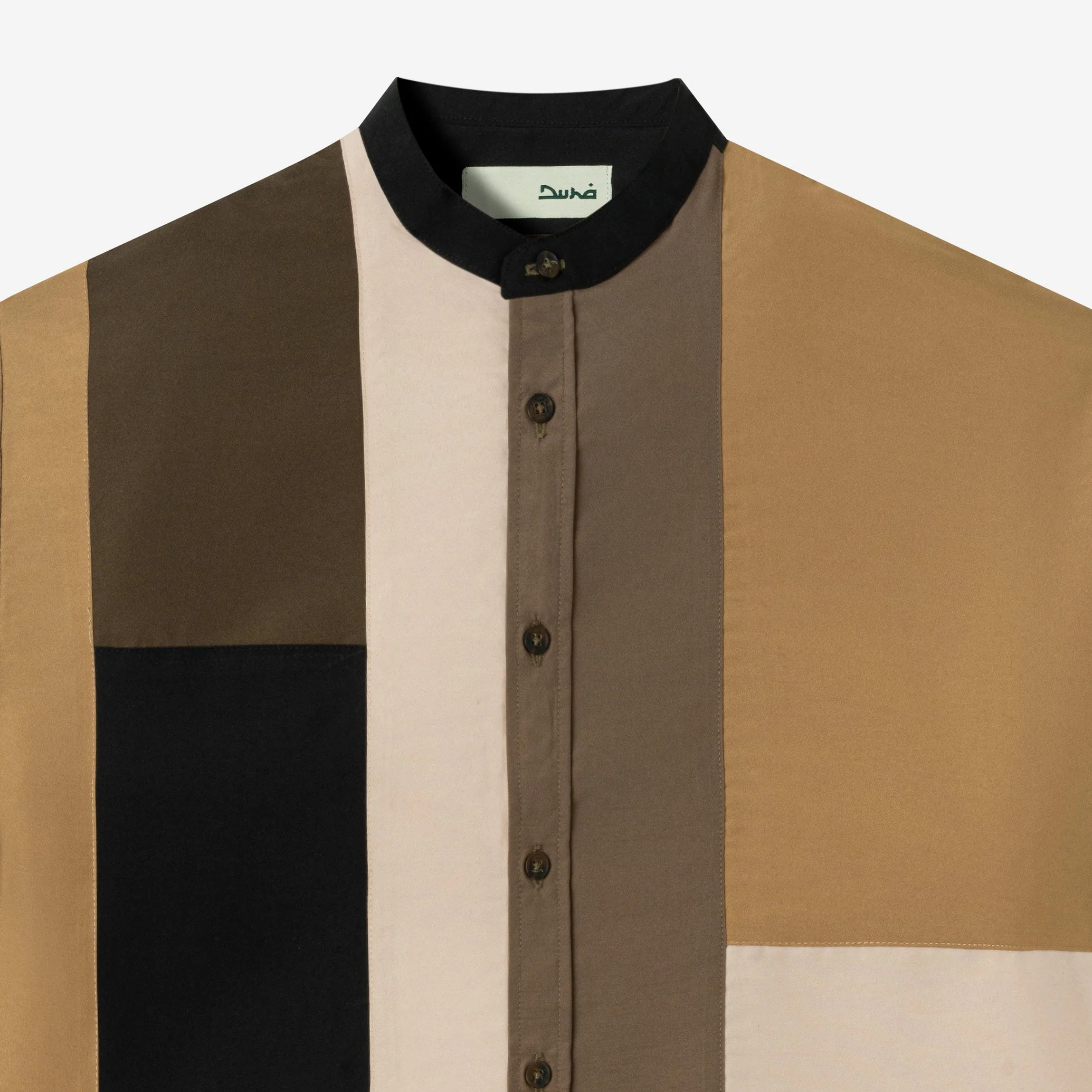 Ward Patchwork Shirt Short Sleeve - Black Khaki - Image 2
