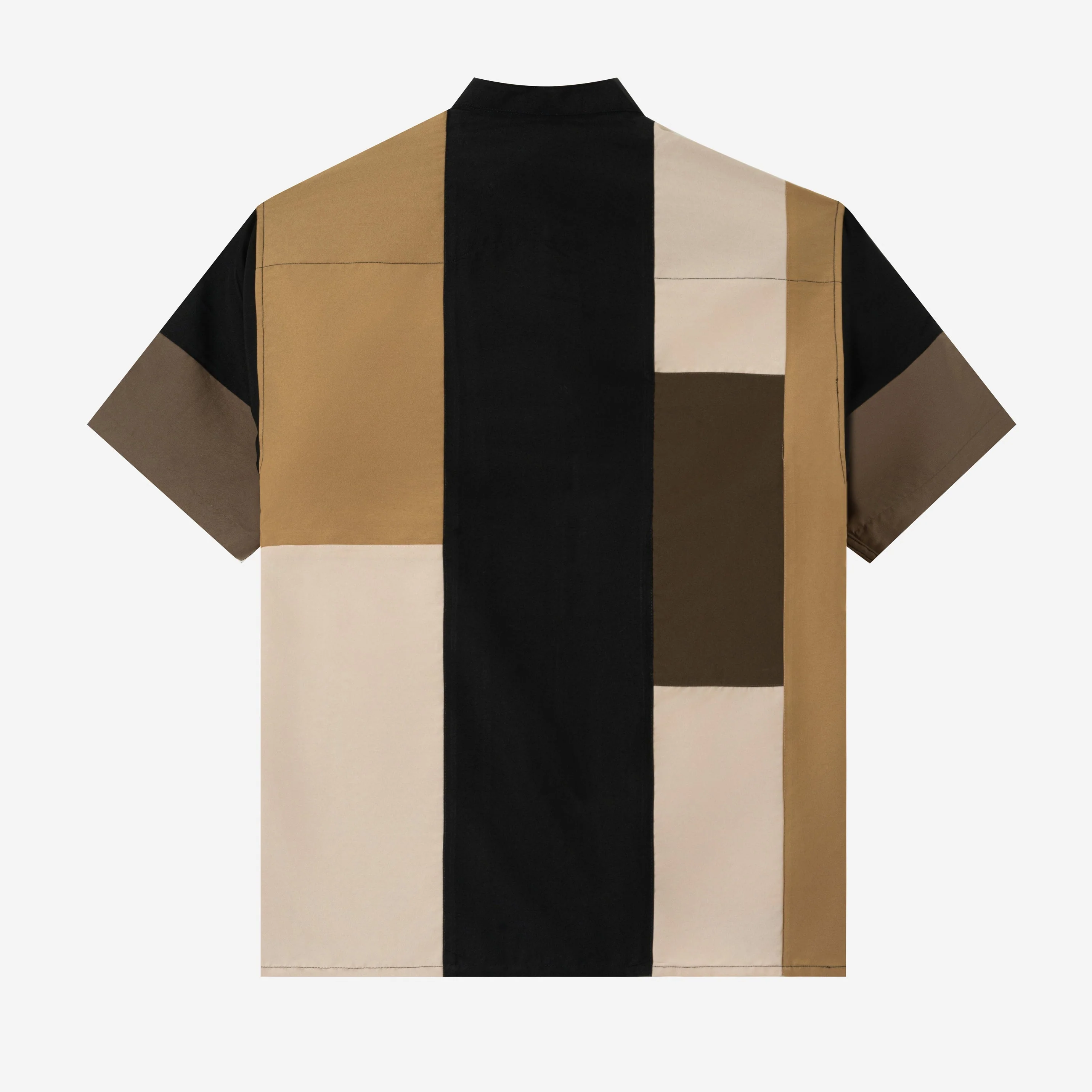 Ward Patchwork Shirt Short Sleeve - Black Khaki - Image 4