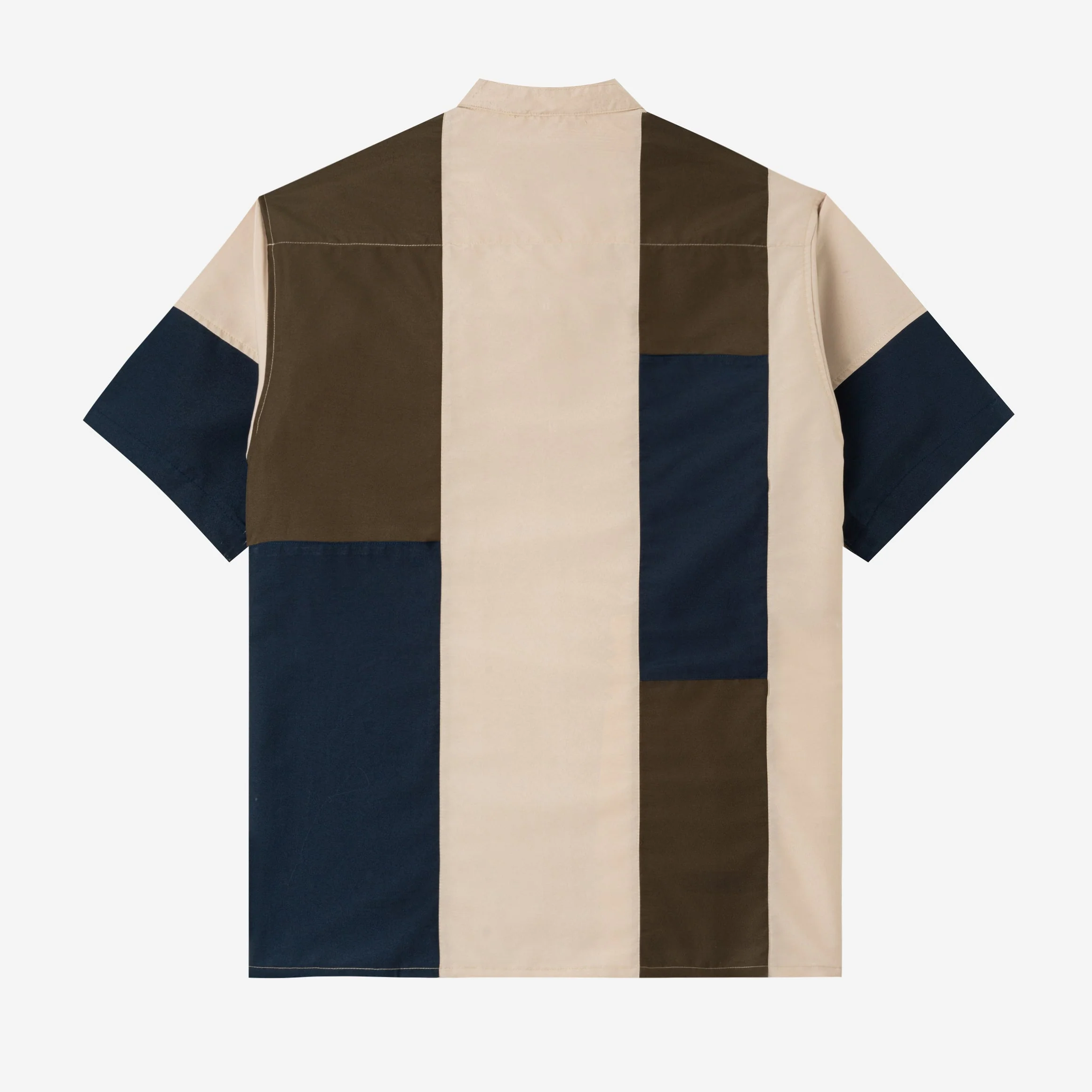 Ward Patchwork Shirt Short Sleeve - Navy Khaki - Image 4